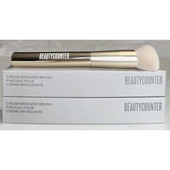 Beautycounter Set of 2 Cream Bronzer Brush Gold Metallic New in Box