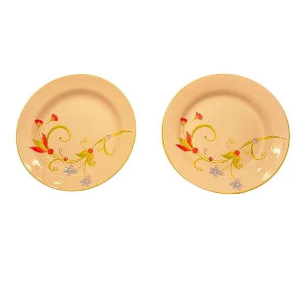 Pier 1 Lyda Salad/Dessert‎ Plates Floral Scroll Dolomite China 8”