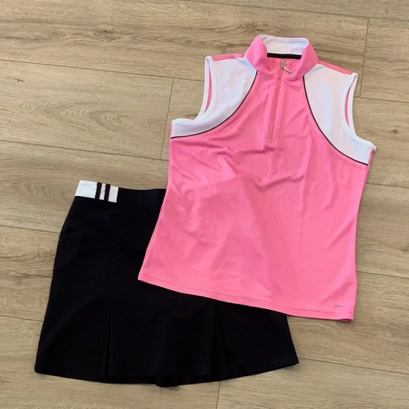 IZOD Golf Size Small Pink Sleeveless Top size small and Black Skirt size 2 Set