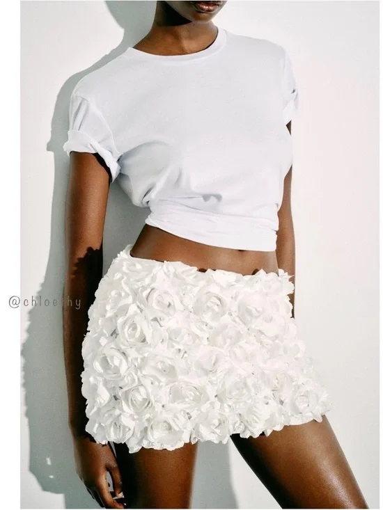 Zara Skirts | Zara Floral Tulle Mini Skirt | Color: White  size S