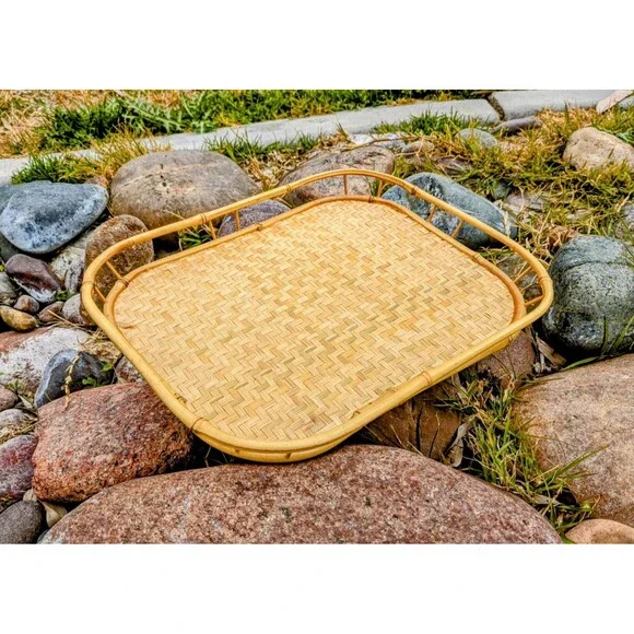 Vintage Woven Bamboo Rattan Wicker Tiki Bar Lap Pier 1 Serving Tray 19