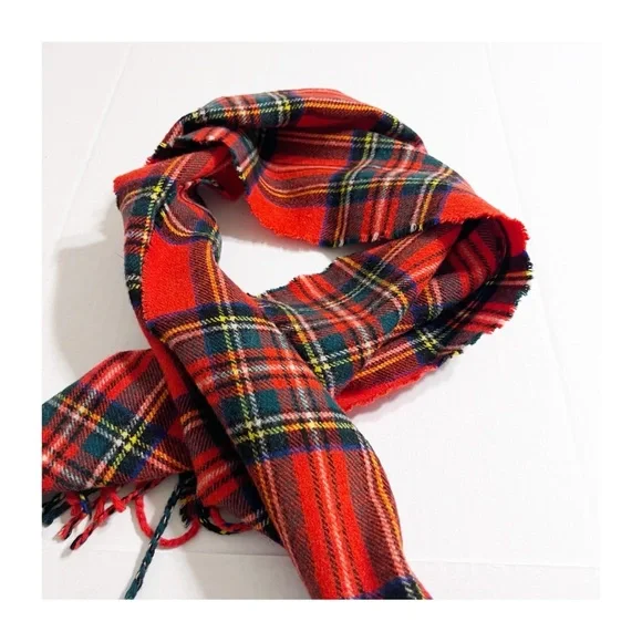 James Dalgliesh Red and Black Tartan Wool Scarf with Fringe Made in Scotland