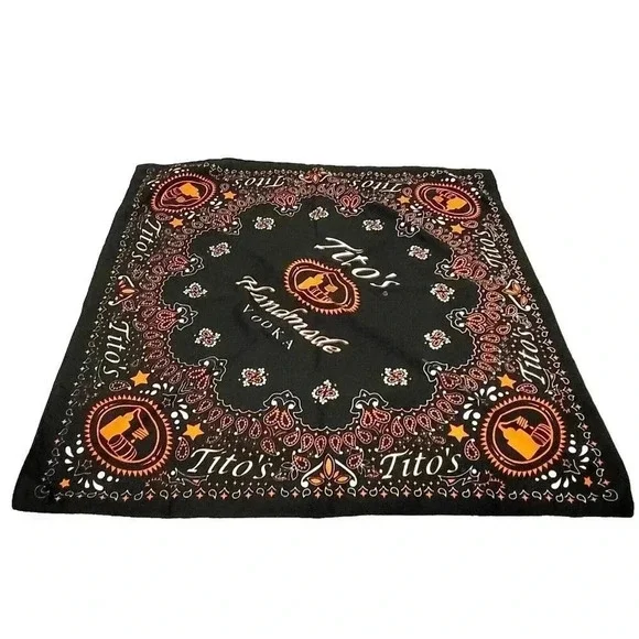 Tito's Handmade Vodka Bandana Scarf Handkerchief Square Black Orange 22