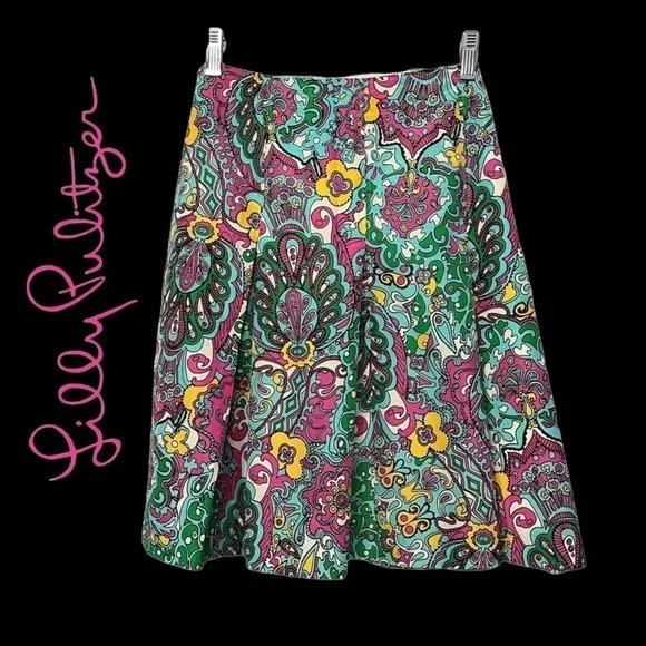 LILLY PULITZER VINTAGE SKIRT SZ.10 EUC, SILK & COTTON BLEND, FULLY LINED