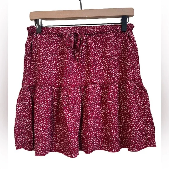 Brandy Melville Red Floral Ditsy Print Ruffle Tiered Mini Skirt Womens OS
