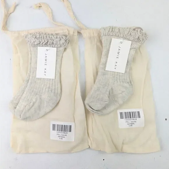 Jamie Kay 2 Pair Frilly Knee Socks 0-3 Months - Oatmeal