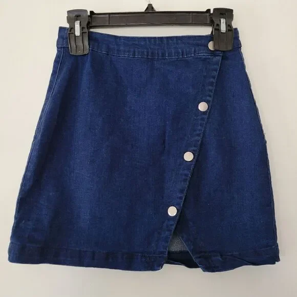 Harper Heritage Denim Blue Mini Skirt Wrap Small Cotton Blend