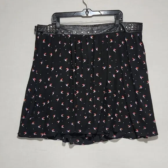 Torrid Skater Skirt Women’s 20 Black Hummingbird Heart Print Flowy Plus Size