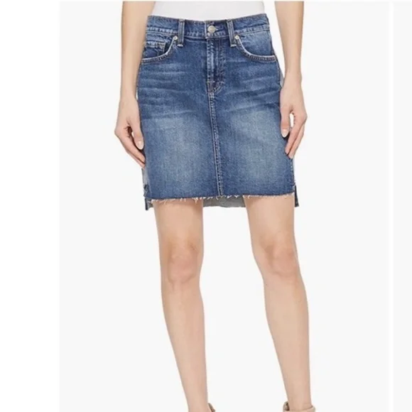 7 For All Mankind Reverse Step Side Panel Denim Mini Skirt Size 27