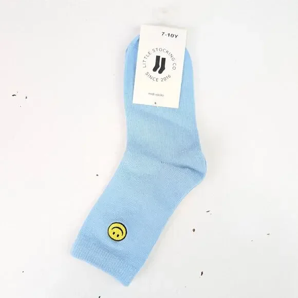 Little Stocking Girls 7-10Y Blue Smiley Midi Socks