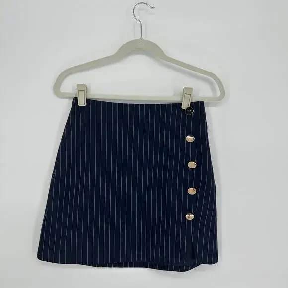 4th & Reckless Navy Pinstripe Mini Skirt Size 4