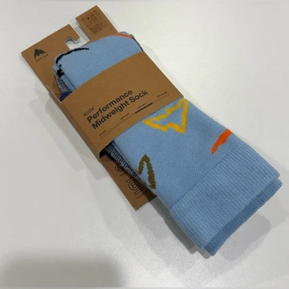 Burton Kids' Med Large Performance Midweight Socks Blue NWT M/L Ski Snowboard
