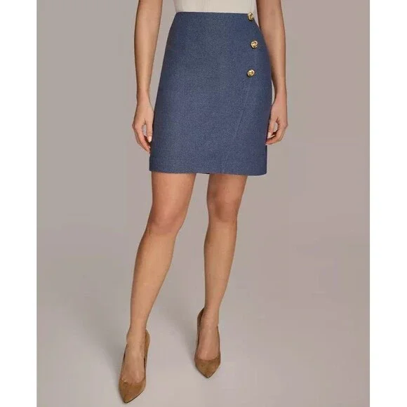 Donna Karan New York Women's Wool-Blend Trendy chic Dressy Pencil Skirt Blue 10