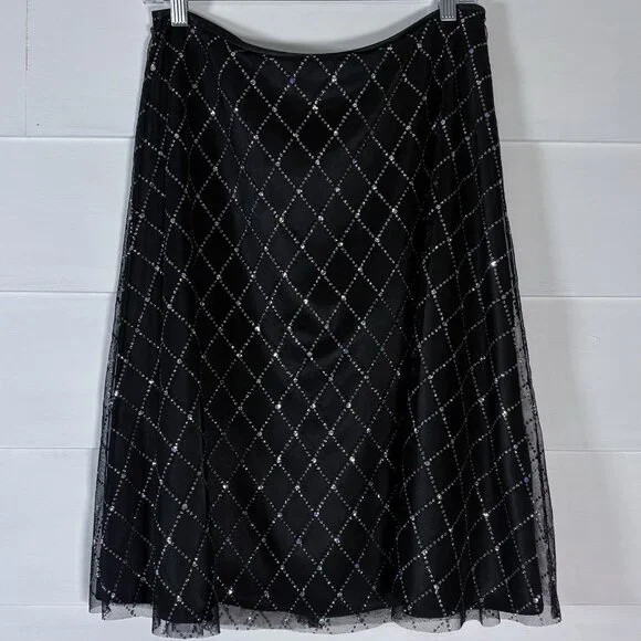 Adrianna Papell‎ Diamond Glitter Evening Skirt, Black SZ 10 Festival, Glam, Chic