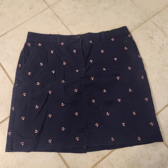 Womens L.L Bean Nautical Anchor Navy Blue Mini Skirt Size‎ 14P Cotton #M961