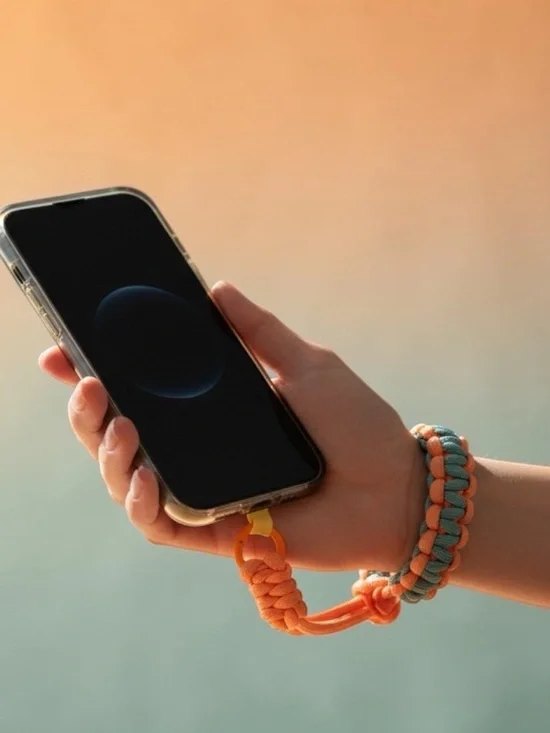 Paracord Phone Wrist Strap | Coral & Sage Green Adjustable Phone Lanyard, NWOT