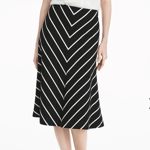 White House and black market Chevron Striped A-Line Ponte Midi Skirt