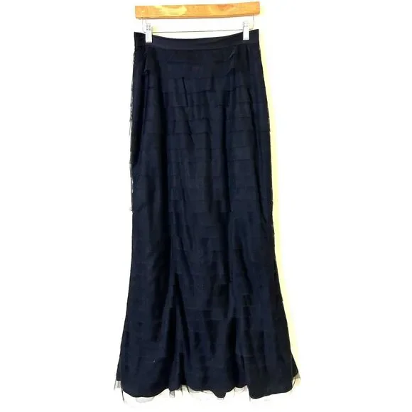 Adrianna‎ Papell Skirt Women's 6 Black Tiered Ruffle Formal Maxi Skirt mesh