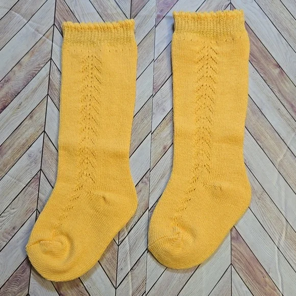 Baby Girl Yellow Knit Knee High Sock Vintage Style Holiday Dress Accessory 0-18M