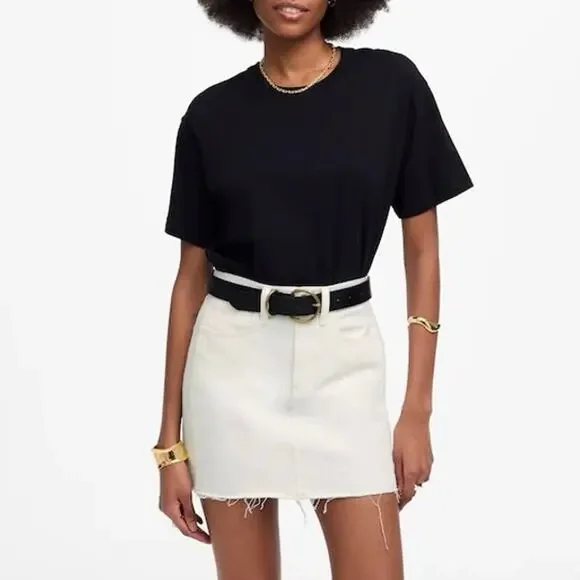NWT Madewell Raw-Hem Mini Skirt In Pure White Rigid 100% Cotton Size 33