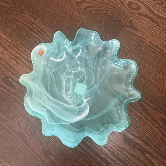 Pier 1 Glass  Swirl serving Dish with Scalloped Edge