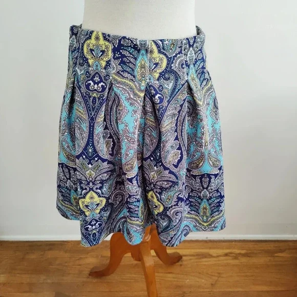 Paisley Print Skirt / Blue & Yellow / Size 10 • New w/o Tags