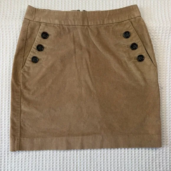 Banana Republic Petite 00P Corduroy Mini Skirt Tan Brown Stretch Button Detail