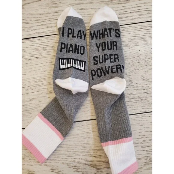 I Play Piano What's Your Super Power? Piano Novelty Socks Unisex One Size 4 Pair