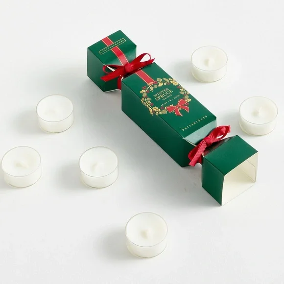 Pottery Barn Green and Red Holiday Cracker Candle Set