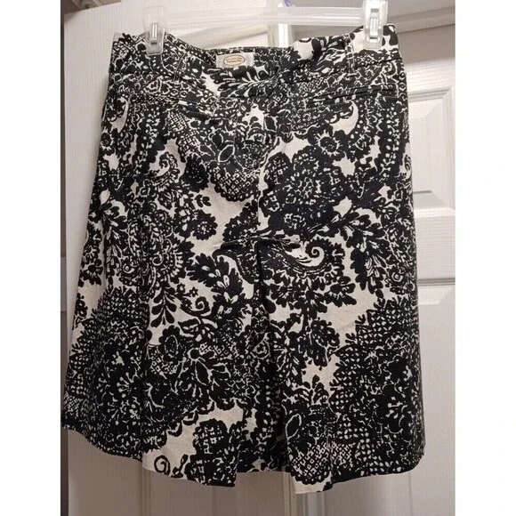 Talbots Petite Pencil Skirt‎ Black White Floral Stretch Career Size 8