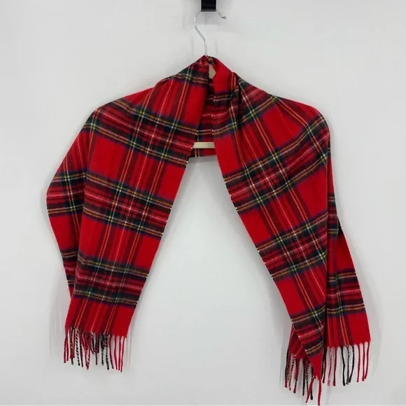 Christian Dior Vintage Cashmaire Red & Multi Colored Plaid Scarf Tartan Monsieur