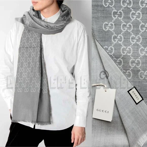 GUCCI light & Heather Gray GGNAT wool & silk 18x70