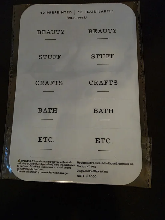 NEW Preprinted Organizer Labels - Beauty, Stuff, Crafts, Bath, Etc.