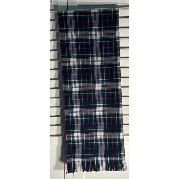 Pendleton Scarf 100% Virgin Wool Green Navy Red Tartan Plaid‎ Fringed USA Made