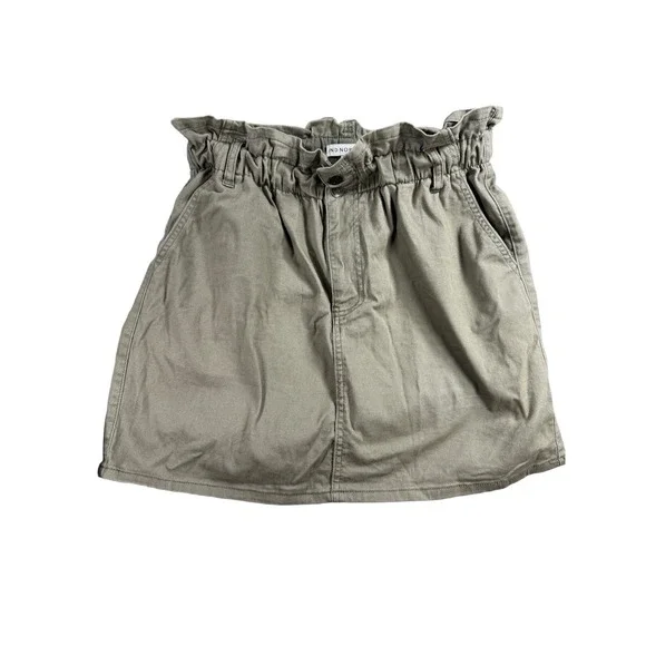 AND NOW THIS Olive Green Paperbag Waist Mini Skirt Women's Size L Utility Casual