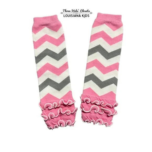 Pink & Grey Chevron One-Size Baby Leg Warmers