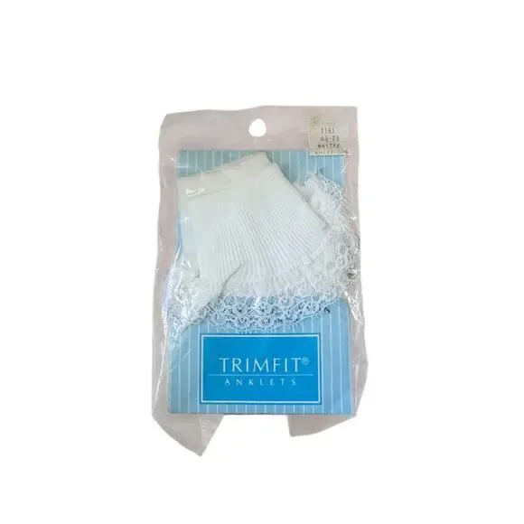 VTG Trimfit Girls White Lace Anklet Socks‎ NIP Sz 6½–7½ Nylon Made in USA