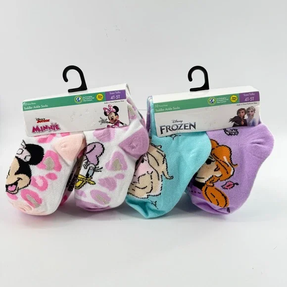 NEW Disney Toddler 4T-5T 20 Ankle Socks Pink Blue Minnie Mouse Frozen Elsa Anna