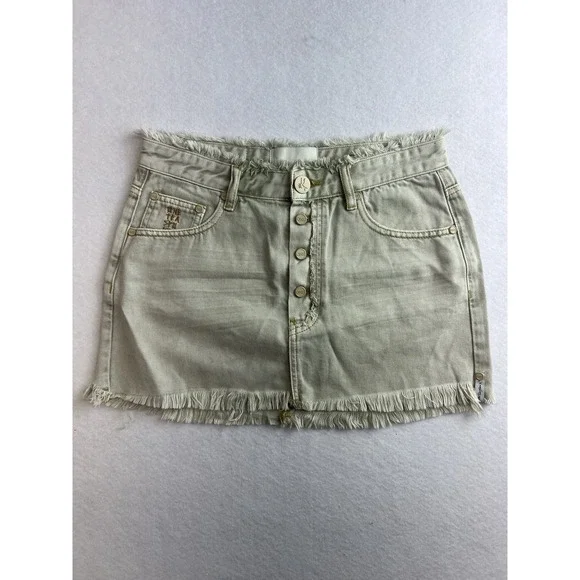 One‎ Teaspoon Womens Button Fly Denim Mini Skirt Antique Khaki Size 25