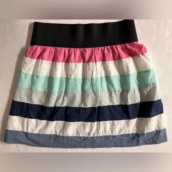 Women’s Striped Mini Skirt, Small, Pink/White/Aqua/Blues, Lined, Maurices
