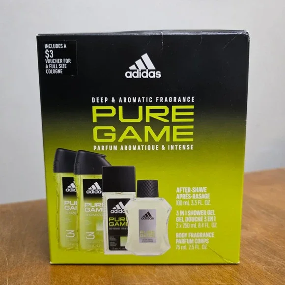 Adidas Pure Game Gift Set 4pc Green Woody Aromatic Shower Gel Aftershave Sport