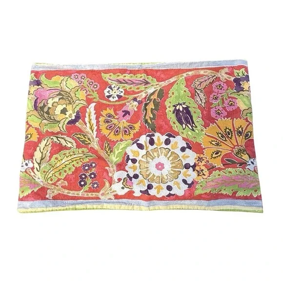 Pottery Barn Suzani Floral Cotton Napkin Red Botanical Medallion India Set Of 4