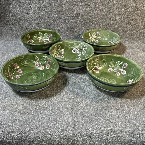 Pottery Barn Salad / Cereal Bowls - Set of 5  Sage Green 7 Inch Mexico