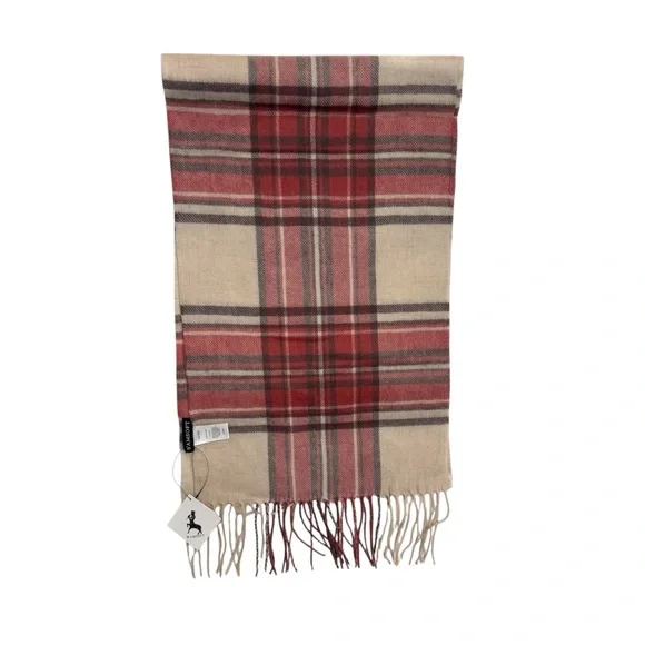Classic Plaid Scarf - Red and Beige