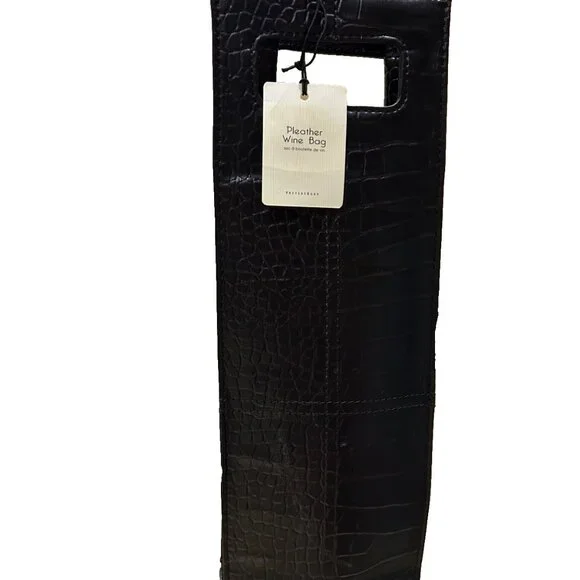 Pottery Barn Wine Bag Brown PLEATHER Crocodile Skin Cocktail Party NWT