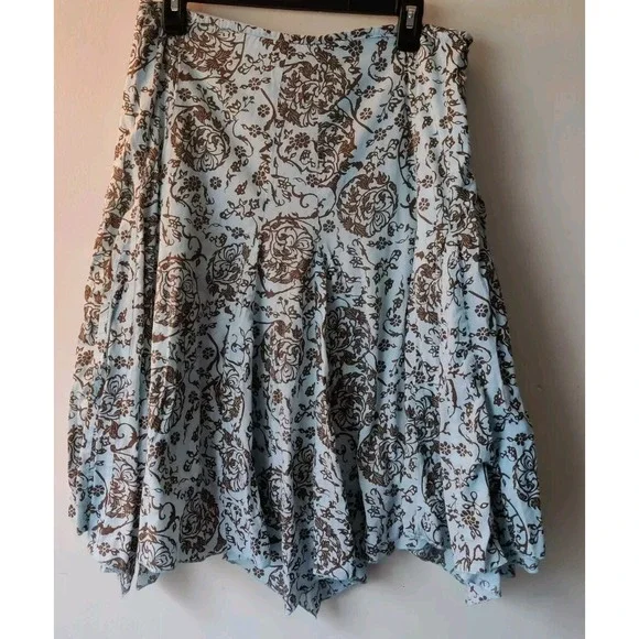 JPR Outfit Skirt ‎ Womens Size M Floral Print Mid Asymmetrical Lining Blue/Brown