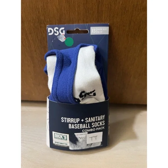 DSG Stirrup + Sanitary Baseball Socks Royal Blue‎ and White, Youth XS 9K-1Y New