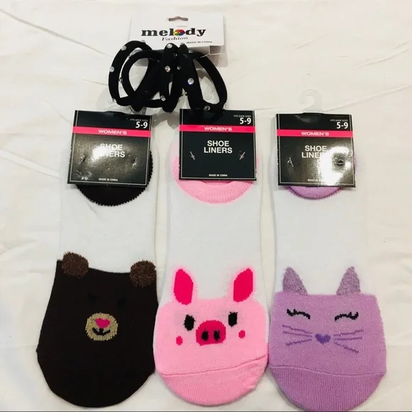 SOCKS ANIMAL 9 pc bundle! 3 pr SOCKS & 6 pony tail