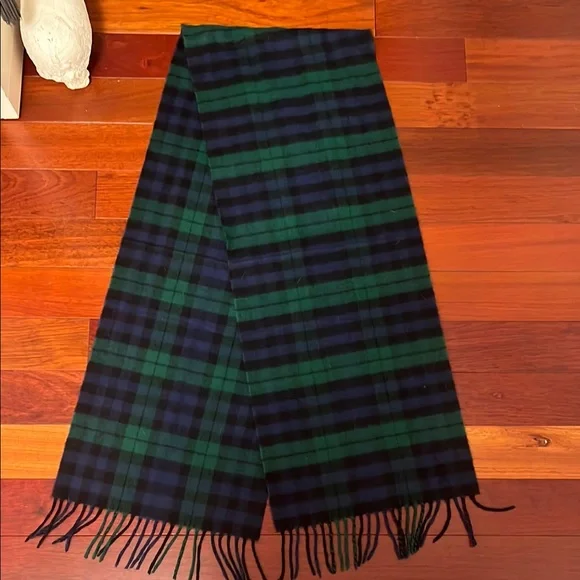 Green and Black Tartan Scarf with Fringe