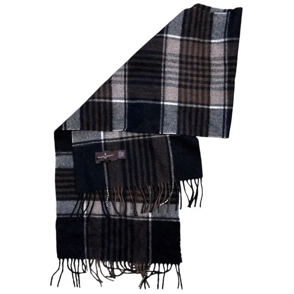 Black Brown 1826 100% Cashmere Black Brown Plaid Woven Scarf 12 X 58